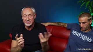 Old studs arouse by sultry snooker player, leading to raunchy three-way session