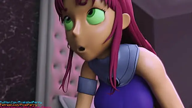 Starfire fucks while raven masturbates - pixel perry