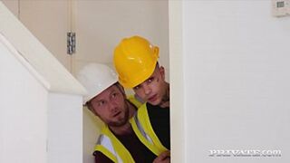 Two rough workhands get blown, screwed and fed to Sienna Day's eager mouth and holes!
