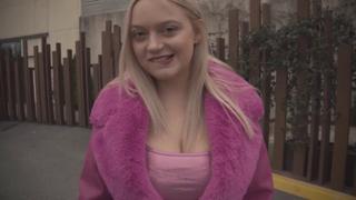 Blonde bombshell gets ravaged by two studs, takes cum in throat, and swallows